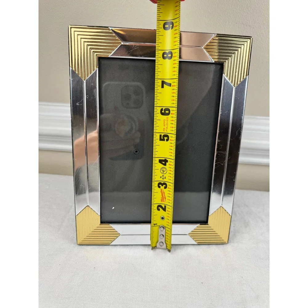 Burnes State Street Picture Frame Set 5x7 3x5 Silver Gold Two Tone Art Deco 2pc